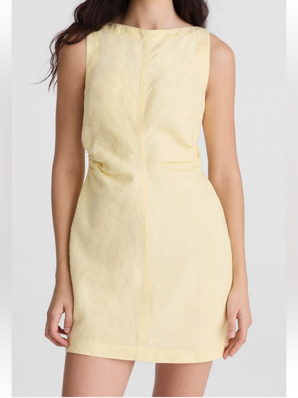 NWT Madewell Linen Boatneck Shirred Mini Dress Candlelight Yellow Sz 6